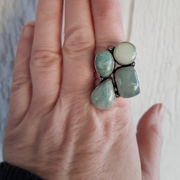 New Amazonite & Agate 925 Silver Statement Ring. - Picture 9 of 9
